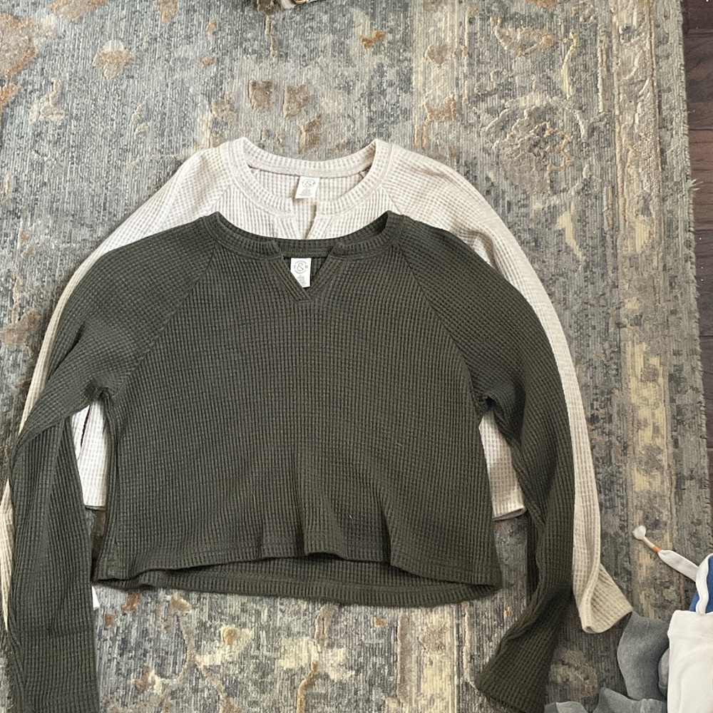 Olive and Cream Waffle Knit Sweaters